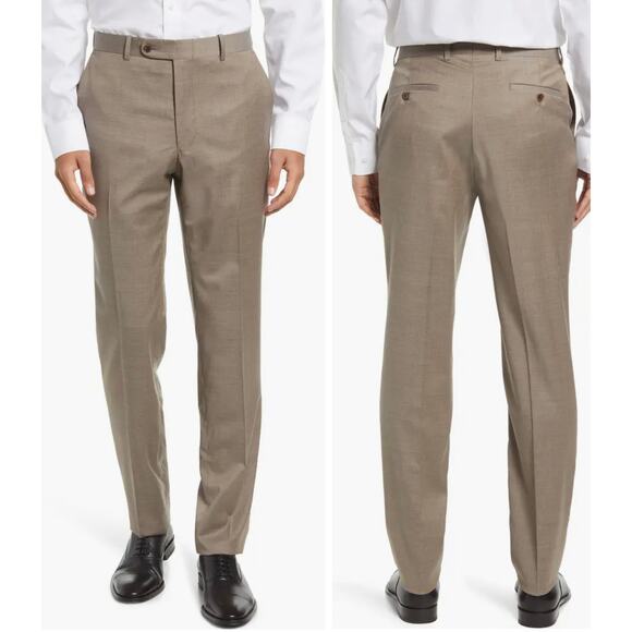 Peter Millar NWOT Harker Flat Front Solid Stretch Wool Dress Pants Size 42R Tan